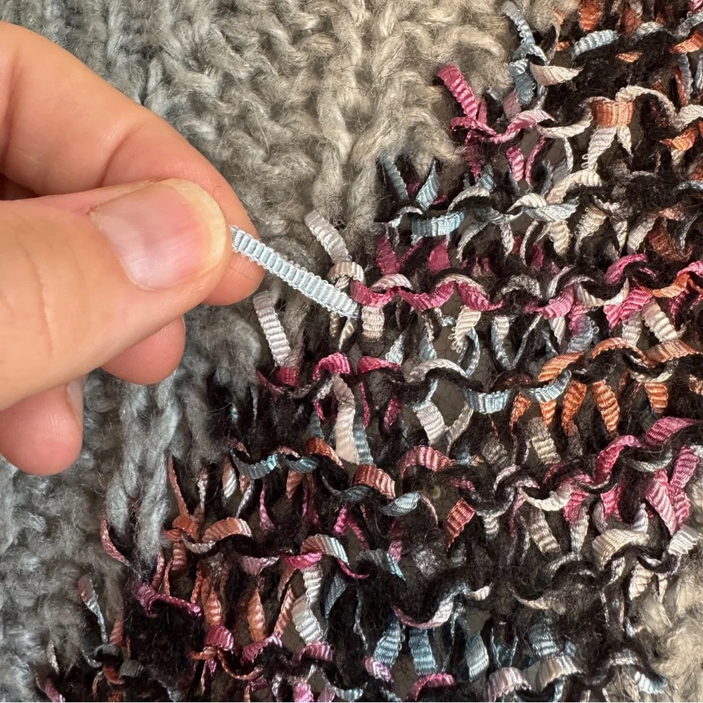 Barbra Sue Vintage Chunky Knit Long Sleeve Sweater Gray Ribbon Chevron **Flaws** - Picture 5 of 14